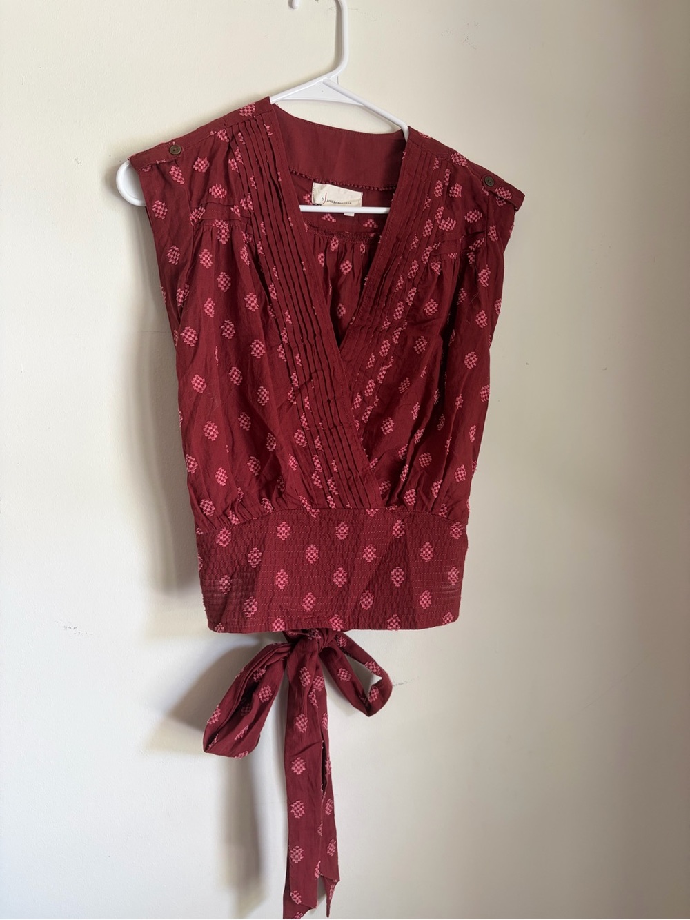 Anthropologie Burgundy Printed Smocked-Waist Sleeveless Tank - Picture 3 of 8
